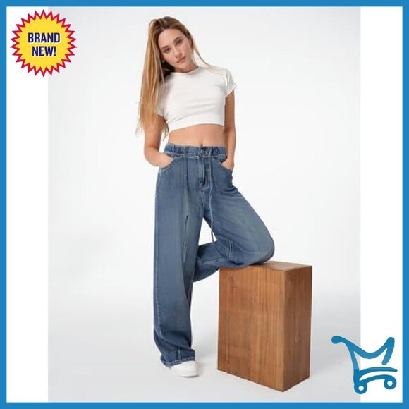 Women's Loose Fit Pull-On Jeans Elastic Waist Lyocell Non-Stretch - Picture 8 of 8